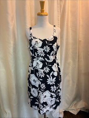 Black & White Lined Floral Midi Dress with Spaghetti Straps Tori Richard